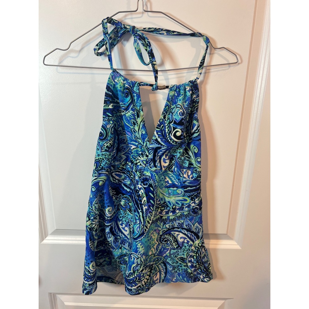 Chaps Womens‎ Tankini Top Paisley Halter Blue Size 12